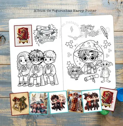 Álbum de Figurinhas Harry Potter Desenho Colorir Aniversário