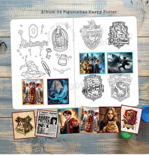 Álbum de Figurinhas Harry Potter Desenho Colorir Aniversário