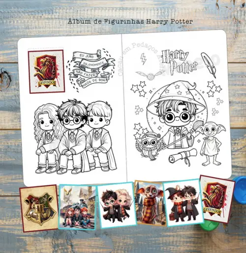 Álbum de Figurinhas Harry Potter Grifinória Sonserina Desenhos 