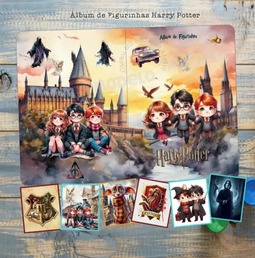 Álbum de Figurinhas Harry Potter Grifinória Sonserina Desenhos 