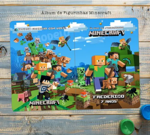 Álbum de Figurinhas Minecraft com Desenhos de Colorir Festa