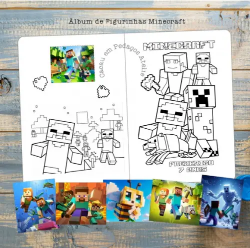 Álbum de Figurinhas Minecraft com Desenhos de Colorir Festa