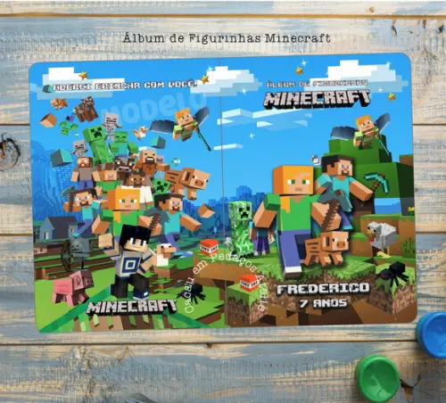 Álbum de Figurinhas Minecraft com Desenhos de Colorir Festa
