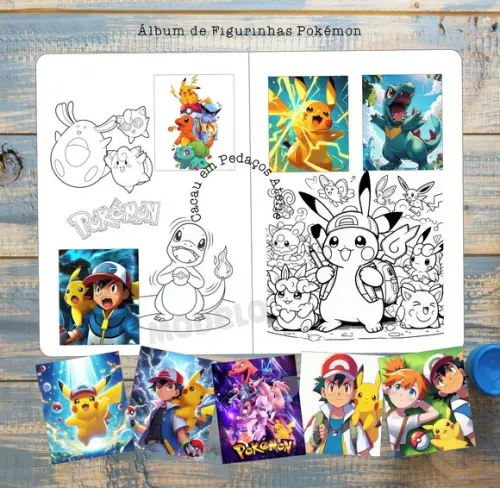 Álbum de Figurinhas Pokémon com Desenhos Colorir Aniversário