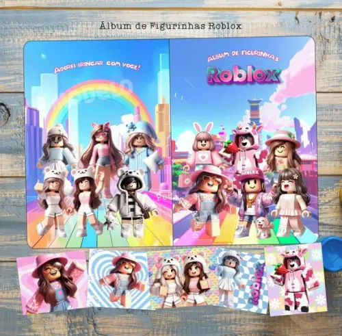 Álbum de Figurinhas Roblox Rosa Desenhos de Colorir Adesivos Festa Infantil