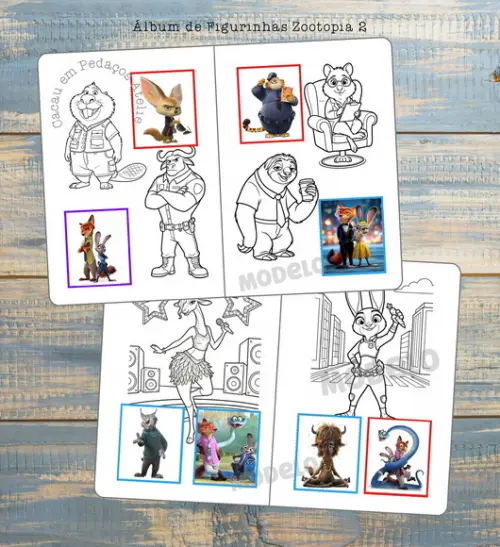 Álbum de Figurinhas Zootopia 2 com Desenhos de Colorir Festa