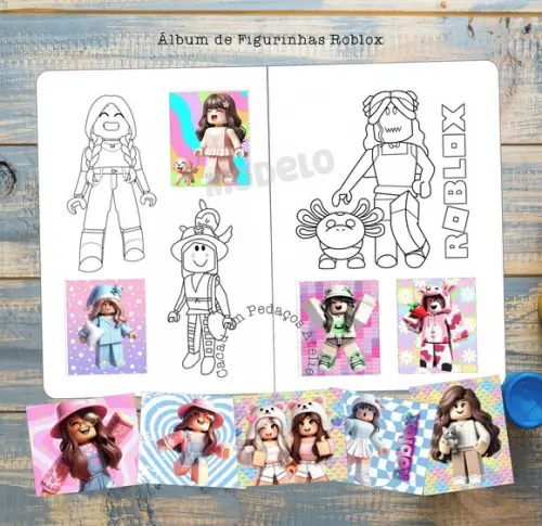 Álbum de Figurinhas Roblox Rosa Desenhos de Colorir Adesivos Fes