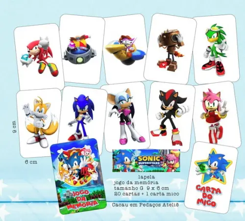 Jogo da Memória G Personalizado Sonic + Carta Mico