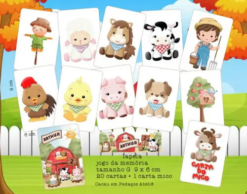 Jogo da Memória G Personalizado Fazendinha + Carta Mico