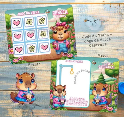 Jogo da Velha Capivara Personalizado Capibara Lembrancinha