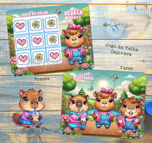 Jogo da Velha Capivara Personalizado Capibara Lembrancinha