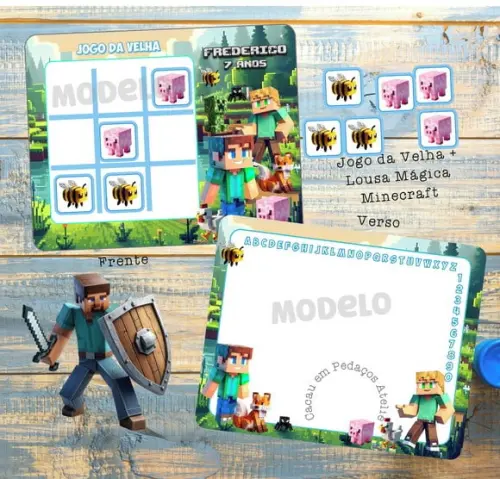 Jogo da Velha Minecraft Personalizado Monte a Lembrancinha