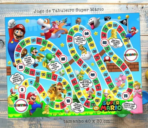Jogo de Tabuleiro Lembrancinhas Super Mario 40 x 30 cm