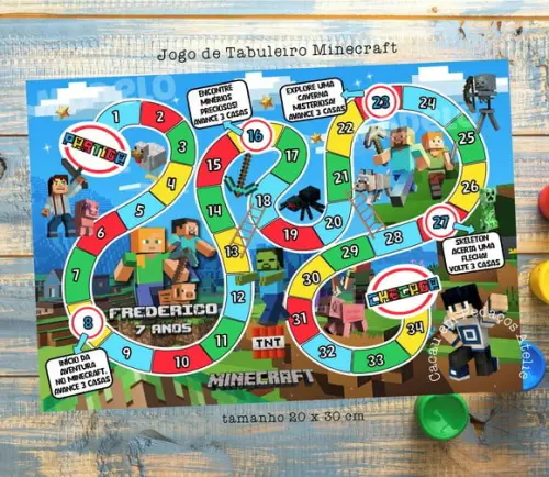 Jogo de Tabuleiro Trilha Minecraft Lembrancinhas