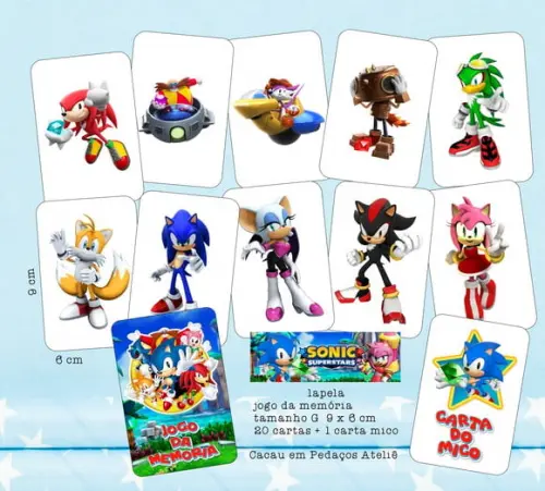 Lembrancinha Sonic Jogo da Memória Personalizado Festa