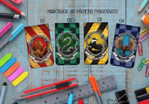 Marcador de Páginas Magnético Harry Potter Grifinória Sonserina Lufa Lufa Corvinal lembrancinha de festa infantil