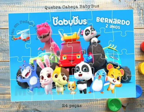 Quebra Cabeça 24 Peças Personalizado Baby Bus Lembrancinha
