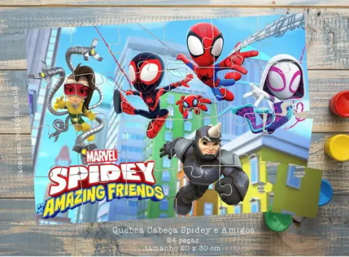 Quebra Cabeça 24 Peças Spidey Lembrancinha 20 x 30 cm