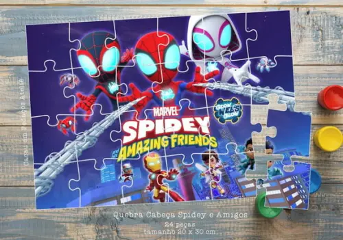Quebra Cabeça 24 Peças Spidey Lembrancinha 20 x 30 cm