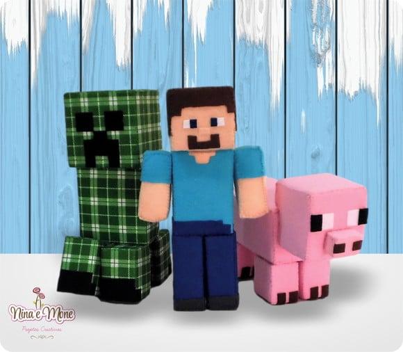 Bonecos Minecraft de Feltro