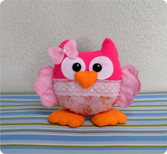 Coruja Pink Baby em feltro