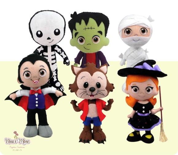 Kit 4 de Bonecos Halloween de Feltro