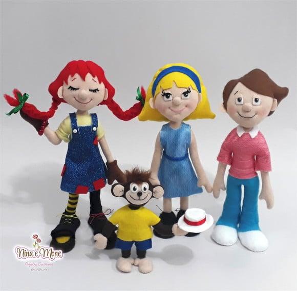 Kit de Bonecos Pippi Meialonga de Feltro
