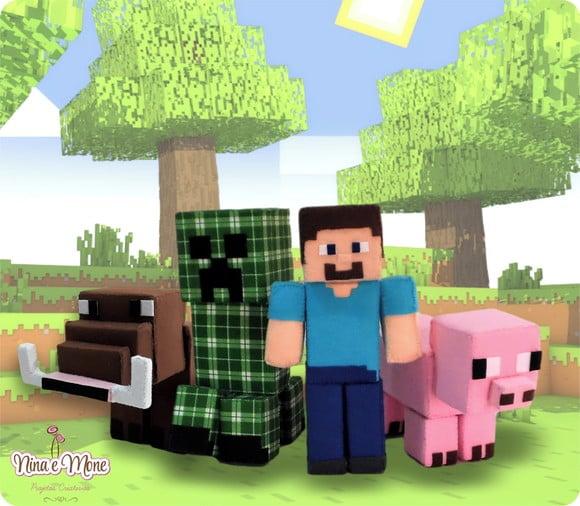 Kit de Bonecos Minecraft de Feltro