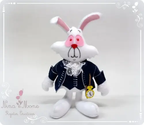 Coelho Branco - Tema Alice em Feltro
