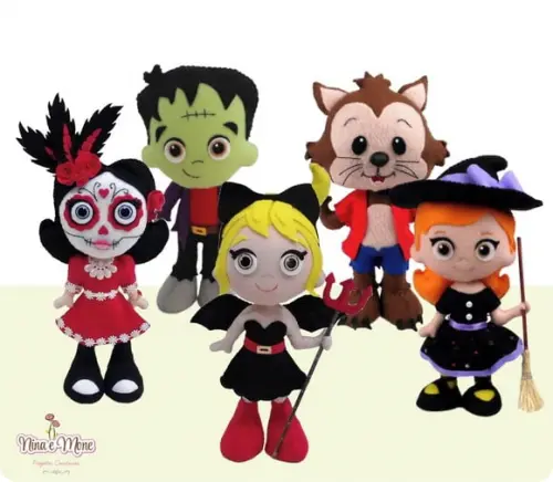 Kit 6 de Bonecos Halloween de Feltro