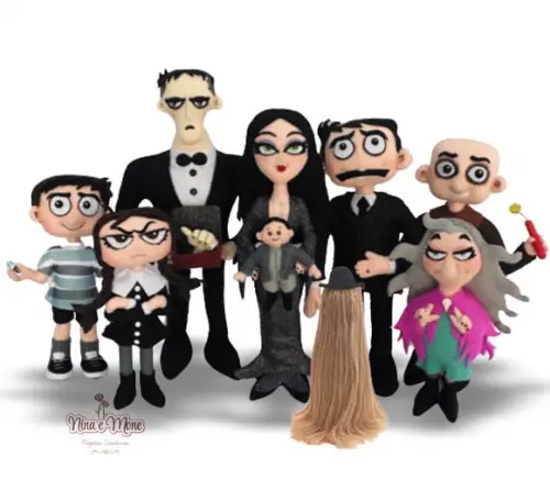 Kit 3 Bonecos Familia Addams de Feltro