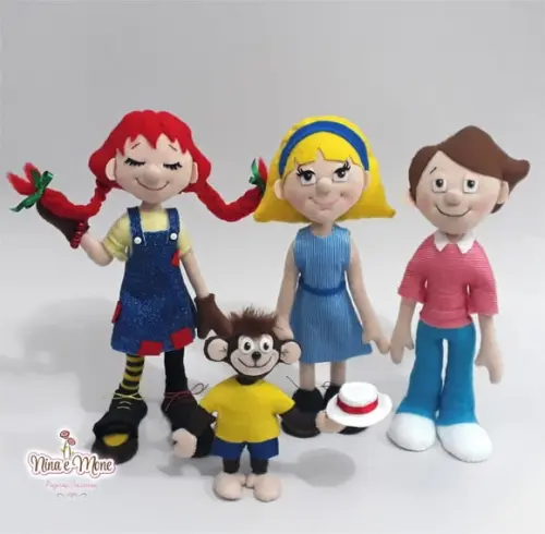 Kit de Bonecos Pippi Meialonga de Feltro