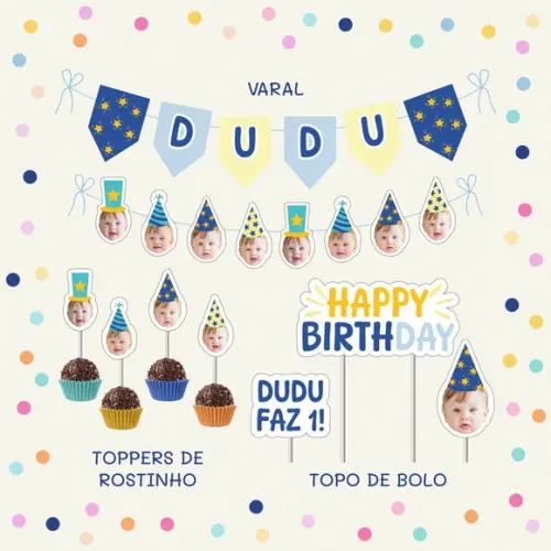 Kit Festa Alegria com Rostinho - Azul e Amarelo