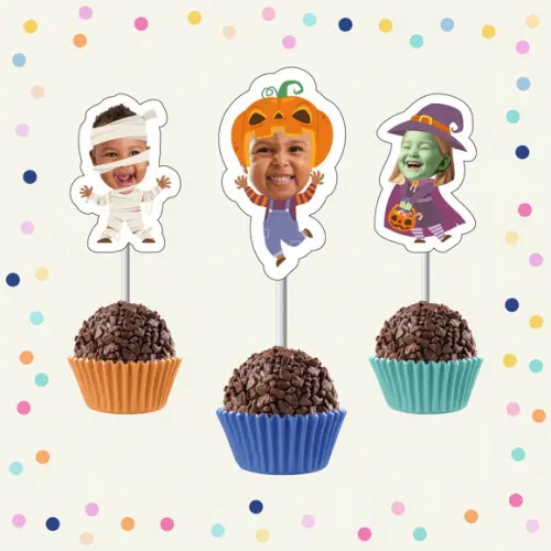 Toppers de Docinho com Rostinho - Halloween / Dia das Bruxas
