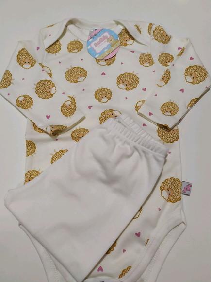 Body de bebe manga comprida estampado em malha 100% algodão