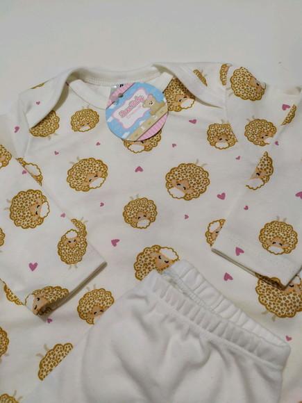 Body de bebe manga comprida estampado em malha 100% algodão