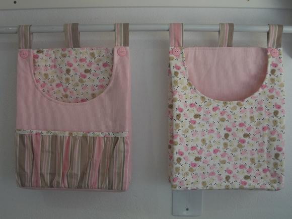 Bolsões porta fraldas com duas peças passaro rosa