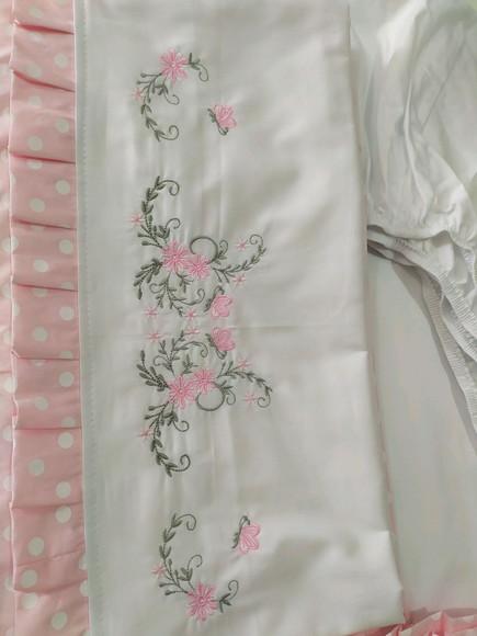 Jogo de lençol bordado para mini cama 3 pçs