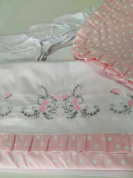 Jogo de lençol bordado para mini cama 3 pçs