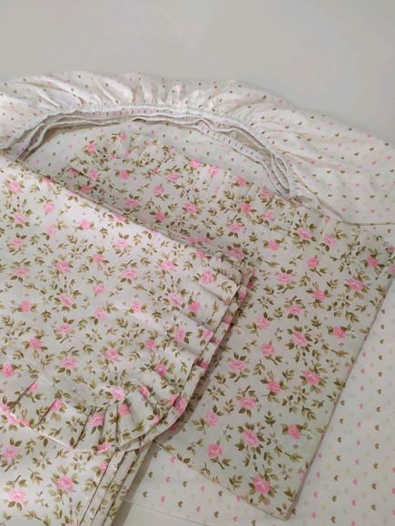 Jogo de lençol com babado para mini cama 3 pçs