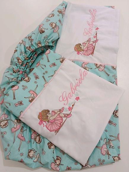 Jogo de Lençol para Mini Cama 3 Pçs Bordado