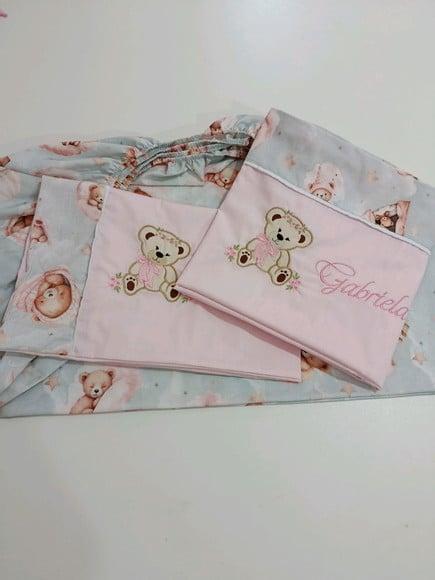 Jogo de Lençol para Mini Cama 3 Pçs Bordado