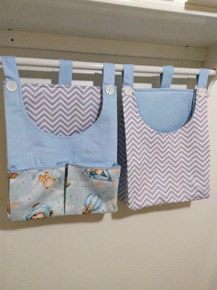 Kit Bolsões Porta Fraldas com 2 Peças Estruturado com Manta