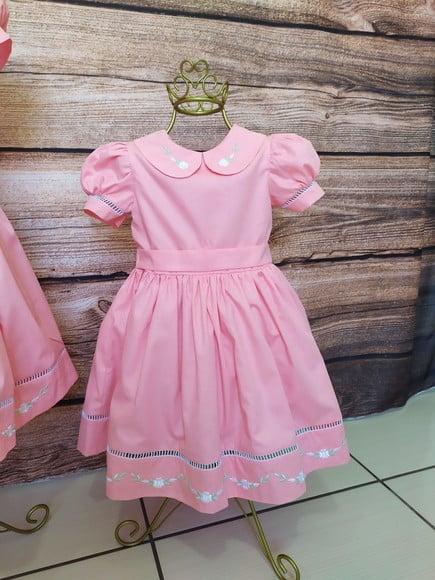 Vestido Infantil Bordado em Algodao Forrado