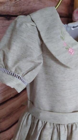 Vestido Infantil Bordado em Linho de Algodao Forrado