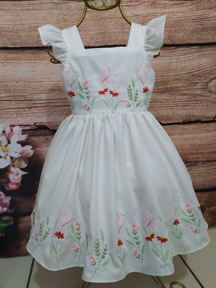 Vestido Infantil Bordado Jardim Encantado em Tricoline