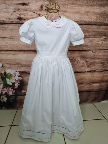 Vestido Infantil Bordado em Tricoline de Forrado