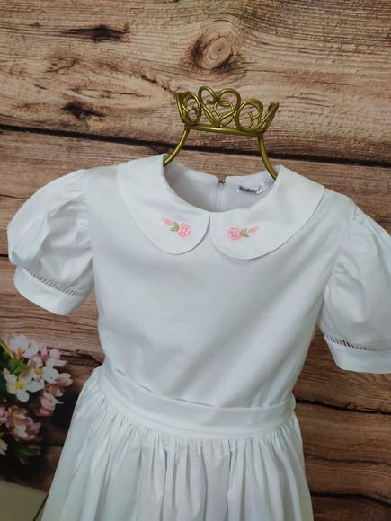 Vestido Infantil Bordado em Tricoline de Forrado