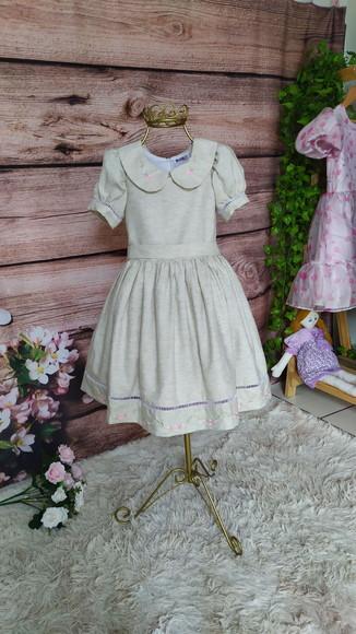 Vestido Infantil Bordado em Tecido de Algodao Forrado