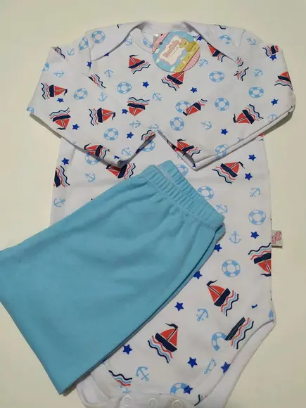Body de bebe manga comprida estampado em malha 100% algodão